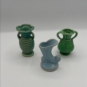 Set of Miniature Vintage Pottery Vases 1 McCoy-  2 Unknown Art Deco - Amazing
